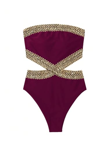 Image of Milumia Women's Stitch Detail Strapless One Piece Swimsuit Cut Out Bandeau Bathing Suit