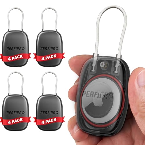Waterproof AirTag Holder with Replaceable Wire Cable, Protective Airtag Keychain, AirTag Case Accessory for Apple Air Tags, Hidden Apple Airtag Lock for Luggage, Bags, Bikes Anti-Theft (4 Pack)