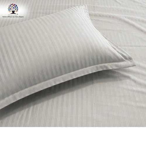 Image of Dream Living Striped Double Bedsheet with 2 Pillow Covers | Queen Size | 120 GSM | 220x250 cm | Grey