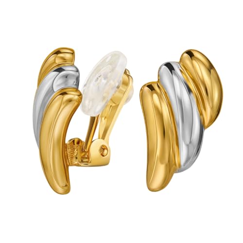 Boucles d'oreilles à clip Traveller de luxe bicolore plaqué or 22 carats et platine 157771