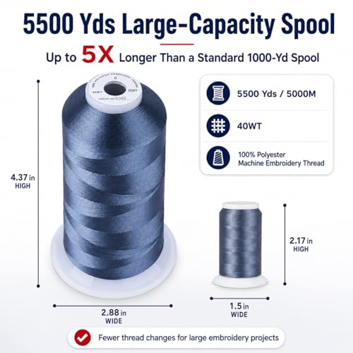Image of Simthread Embroidery Machine Thread 5000M 40WT Polyester, Smokey Blue S062 | 5000M 40WT polyester thread feeds smoothly for home or commercial embroidery projects.