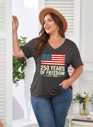 Image of ForHailey Women's Plus Size Short Sleeve Tee Shirt V Neck Basic Ladies Loose Fit T Shirt 1X-5X