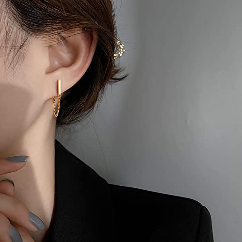 Reffeer 925 Sterling Silver Bar Chain Dangle Earrings Drops For Women Girls Gold Bar Drop Earrings Chain Studs (D-Rose Gold) #TOP1