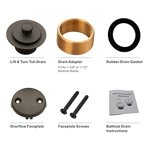 Bronze Tub Drain Lift &Turn Tub Trim Set With Two-Hole Overflow Faceplate Conversion Kit Assembly, Hidrop Bathtub Drain Replacement Trim Kit And Universal Fine/Coarse Thread, Oil Rubbed Bronze #TOP4