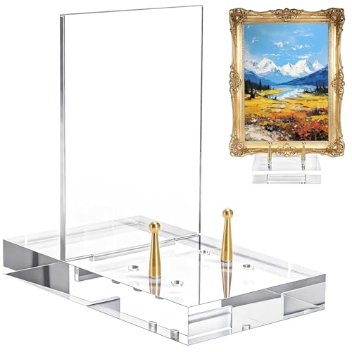 Nagpew Acrylic Easel Display Stand Heavy-duty Picture Frame Holder with Adjustable Gold Pegs Clear Decorative Plate Rack Menu Holder for Book Art Restaurant Photo