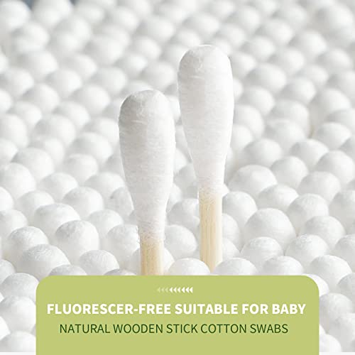 Meipo Cotton Swab For Ears Double Round Thick Cotton Tips With Strong Wooden Sticks For Makeup Or Nails Natural Cotton Bud 3 Inch,One Small Box (1Pack 400 Count) #TOP18