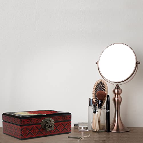 Wood Lacquer Jewelry Box - Antique Treasure Box Handmade Black Painted Peony Decorative Box With Lock Mirror For Jewelries, Watches, Necklace, Ring, Glasses, Rectangle Keepsake Box Gifts Female Women #TOP4