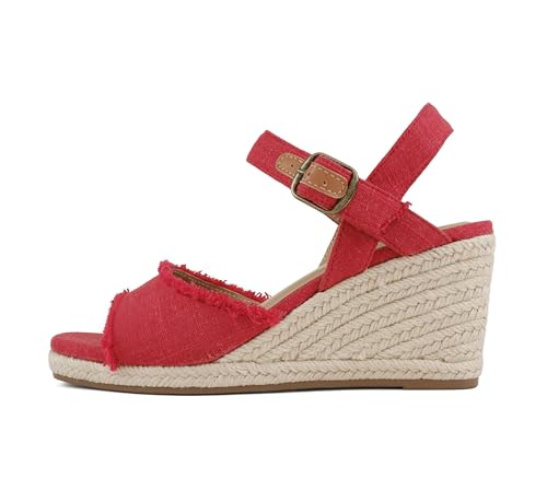 Soda Arnold ~ Women Square Toe Frayed Linen Espadrille Wedge Sandal