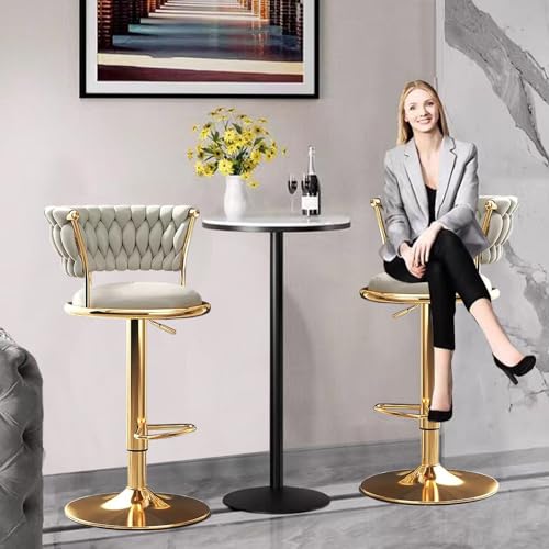 Tabouret de bar réglable velours pivotant et base dorée - 6