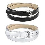 RISANTRY Black Thin Belts for Women - Silver Thin Waist Belts for Womens Dress, Plus Size Skinny Wom
