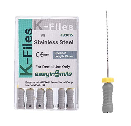 Easyinsmile Dental Endo Root Canal Hand Use File K-FILES Stainless Steel 25MM 1 Pack (#8)