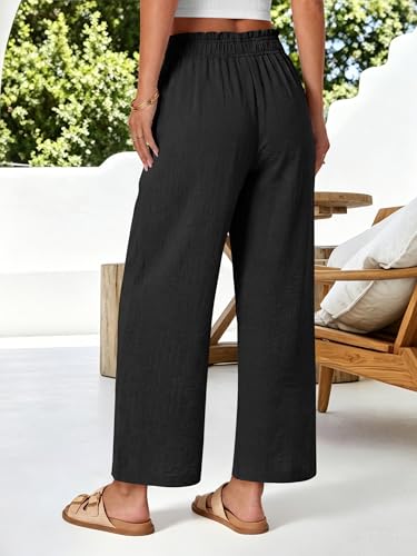 Image of ANRABESS Womens Wide Leg Cropped Palazzo Pants | Lightweight Breathable Elastic High Waisted Pants, Beach Vacation Flowy, Lounge & Casual Summer Trousers with Pockets