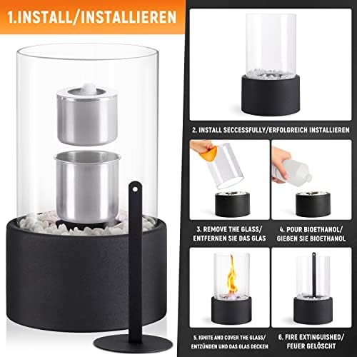 INMOZATA Tabletop Fireplace Portable Bio Ethanol Table Top Fire for Outdoor and Indoor, 60 Min Burn Time, Ideal for Valentine's Day, Christmas Day, Birthday etc