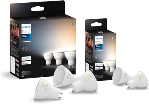 Philips Hue White Ambiance, Faretto LED Smart GU10, Luce Bianca da calda a fredda, 400lm, Compatibile con Bluetooth, controllo vocale con Alexa, Apple Home e Google Assistant, pack da 5
