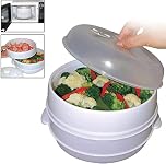 Copper Top - 2 Tier Microwave Vegetable Steamer Cooker Healthy Pasta Rice Cooking Pot Pan