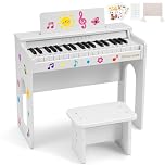 Kids Piano Keyboard, 37 Keys Wood Digital Piano for Kids with Bench,Song Book, DIY Stickers, Cover, Education Creative Musical Instruments Toy for Boys & Grils Gifts