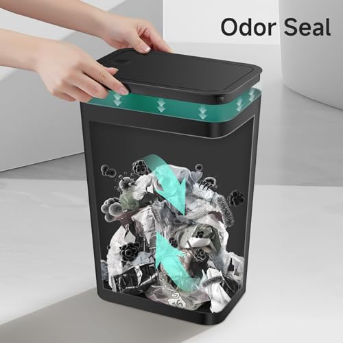 TIPGO Bathroom Trash Can with Lid, 4 Gallon / 15 Liter Small Garbage Can, Press Top Bin, Plastic Wastebasket with Pop-Up Lid for Bedroom, Living Room, Office (Black) - Thumbnail 5