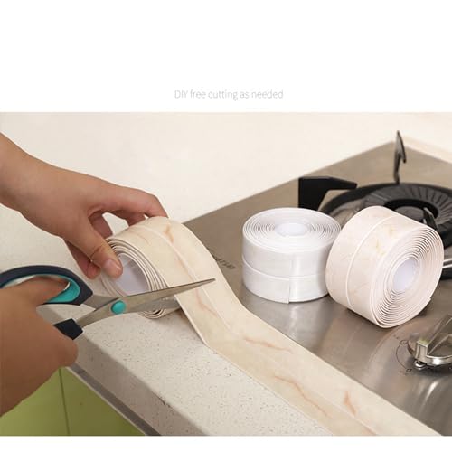 Image of White Waterproof Caulk Tape PVC Self Adhesive Caulk Strip Joint Adhesive Shower Bathtub Joint Strip Bathroom Sealing Tape Kitchen Sealing Tape and Shower Tile Sealant