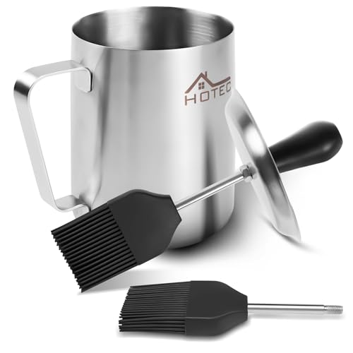 HOTEC Stainless Steel 304 Basting Pot with Brush, Silicone Grill Barbeque Basting Brushes for Sauce Oil, 36oz