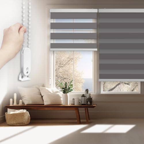 FOIRESOFT Custom Blackout Zebra Roller Blinds [Bonita, Pure Dark Grey, W 10-109 x H 10-105 inch] Dual Layer Privacy Shade, Room Darkening, Select 1x1 for Custom