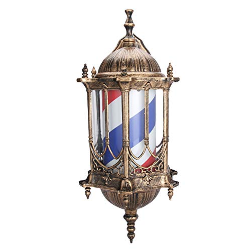 Luz giratoria de barbería, luz impermeable para pared, poste de barbería, luces LED de barbero con rayas blancas y azules para peluquería y peluquería(EU Plug)