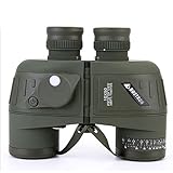 Ferngläser mit Rangefinder-Kompass: Die interne Rangefinder-Skala und der Richtungskompass mit Beleuchtungsschalter geben den Abstand oder die Größe des betrachteten Objekts und seine Ausrichtung an.