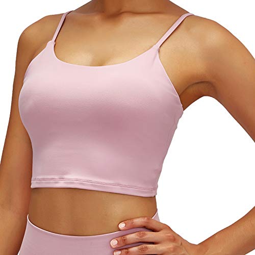Lemedy Women Padded Sports Bra Fitness Workout Running Shirts Yoga Tank Top (M, Pink)