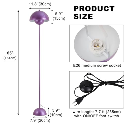 Image of Mid-Century Modern Metal Bud Floor Lamp for Home and Office, Pearl Violet