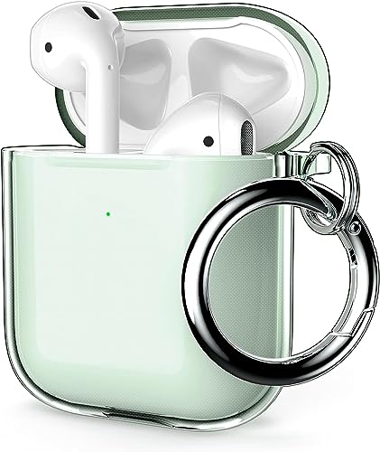 ULAK Cover per AirPods Trasparente, Progettata Custodia AirPod Morbida TPU Antiurto Accessori Portachiavi Compatibile con Apple AirPod 2 1 generazione di ricarica [Led frontale visibile], Verde Chiaro