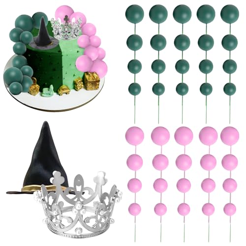 TZQFROCE 42 adornos para tartas con sombrero de bruja, decoración para magdalenas, decoración para tartas, color rosa y verde, para fiestas, bodas, cumpleaños