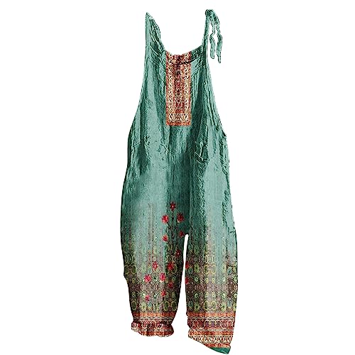 Mono Peto Mujer Lino Jumpsuit Moda Petos Casual Deporte Pantalones Largo Estampado Peto Pierna Ancha Rompers Fiesta Camiseta sin Manga Cómodo Verano otoño Playa Vacaciones 2024