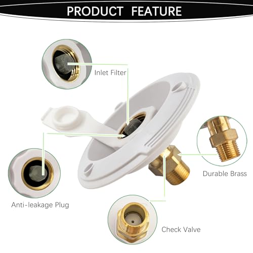 Image of RV City Water Fill Inlet Flange Connection Fittings with Check Valve fit RV Camper Trailer Marine Hose Water Inlet Connector Replacement for Connect 3 /4'' NH Female to 1 /2'' NPT Male (WHITE)