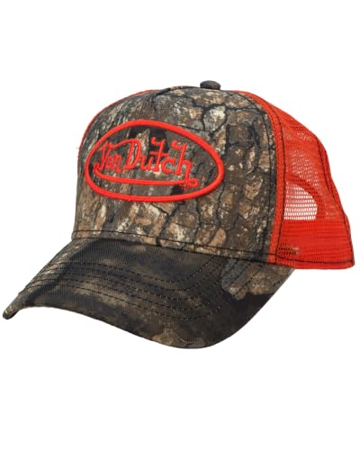 Image of Von Dutch Mens & Womens Trucker Hat - Adjustable Snapback Curved Brim Realtree Camo Hunting Baseball Cap for Men and Women