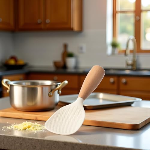 Reispaddel, stehender Silikon-Reisspatel mit antihaftbeschichtetem Reislöffel, hitzebeständig, verbrühungssicher, Reiskocher, Servierlöffel für Reis