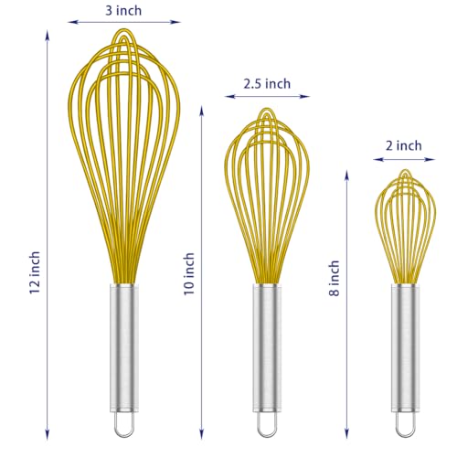 Image of OYV Yellow Silicone Whisk, Professional Whisks For Cooking Non-Scratch, Stainless Steel & Silicone Wisk, Plastic Rubber Whisk Tool For Nonstick Cookware Pans, Silicon Wisks Set of 3.