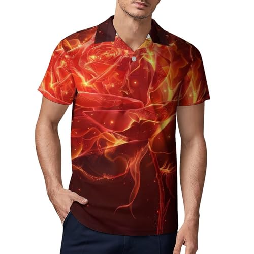 Burning Red Rose Novelty Men's Short Sleeve Shirts Funny Golf Tennis Work T-Shirt Sport Tee XL
