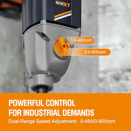 MAXXT 1400W Rührwerk mit 2-Gang-Getriebe & Sanftanlauf | M14 Rühreraufnahme | Dauerleistungsmotor | Inkl. 140mm Rührquirl + 2 Schlüssel | Leerlaufdrehzahl 0-480/800 U/min | 220-240V 50Hz