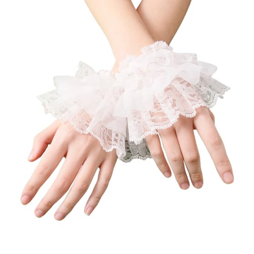 Lace Lolita Gloves Lolita White Lace Hand Sleeve Wrist Cuff for Women Girls Halloween Cosplay Masquerade Tea Party Sweet Hand Accessories 1 Pair