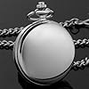 Tiong Vintage Silver Smooth Steel Pocket Watch with Chain Roman Numerals Silver Men's Quartz Pocket Watches for Men #1
