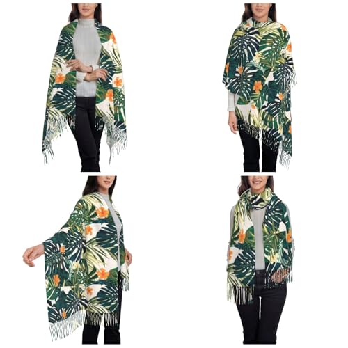 Écharpe à franges imprimé tropical noir taille unique pour l'été
