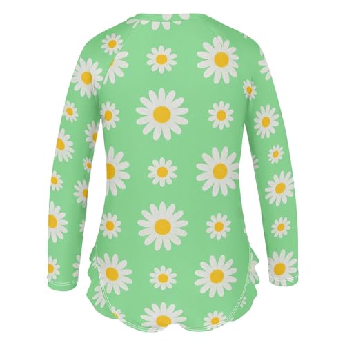 Swim Suit Long Sleeves 1 Piecing Lovely Daisy Floral Green White Rash Guard for Girls Toddler Bathing Suit3