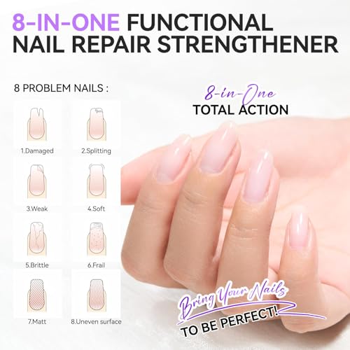 Image of Nail Ridge Filler For Damaged Nails: Gelike ec 8 in 1 Nail Strengthener for Thin Nails and Growth - Protein Nail Ridge Filler with Top Coat Free