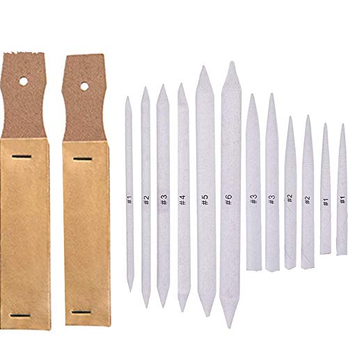 Difuminos y Tortillones de Mezcla Set,12 Pack Papel Blending Stumps de Tamaño Surtido y Tortillions con 2 Lápiz de Lija para Estudiantes Boceto Dibujo Artista DIY Adultos Adolescentes Niños Blanco Cover