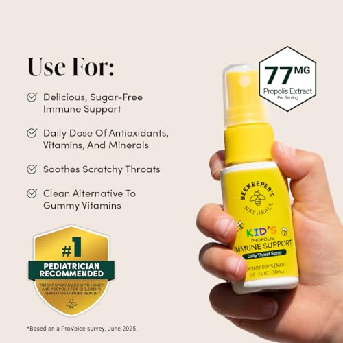 Kids Propolis Throat Spray - Natural Immune Support & Sore Throat Relief - by BEEKEEPER'S NATURALS - Has Antioxidants & Gluten-Free (1.06 oz) Pack of 1 (Kids) - Image 6