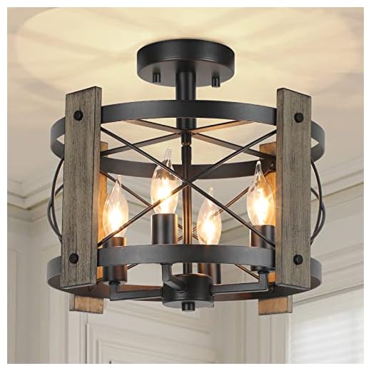 BrightHome Farmhouse Rustic Light Fixture Ceiling Mount, Semi Flush Mount Ceiling Light Fixture, 4-Light Black Industrial Retro Washed Ceiling Light for Kitchen Dining Room Bedroom Hallway Bathroom