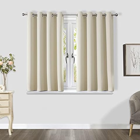 CUCRAF Eyelet Short Curtains Window Treatment Blackout Curtains Room Decoration - H 175 x W 140 cm Beige Eyelet Curtains Set of 2 Cover