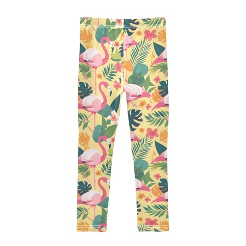 Wusikd Leaves Flowers Girls' Leggings Toddler Doodles Pink Flamingos Kids Yoga Pants Dance Active Tights 4T2