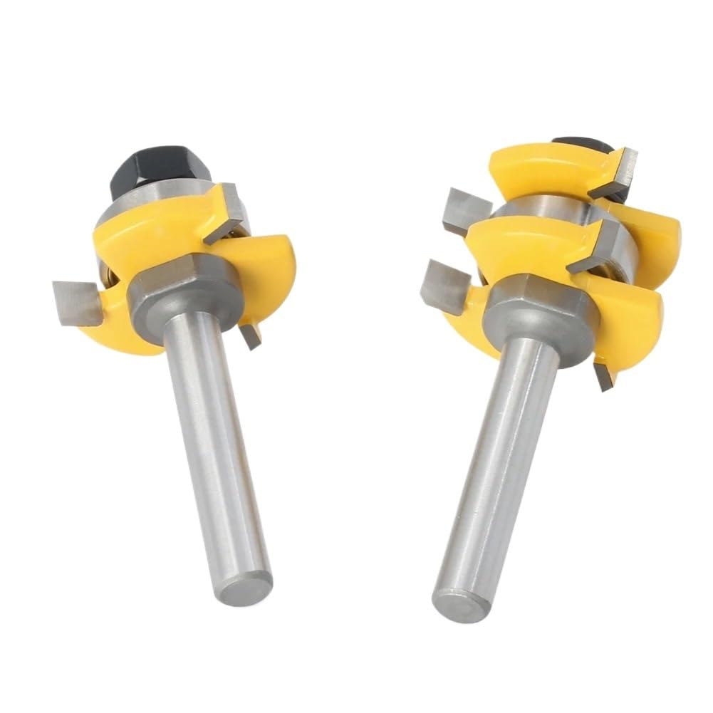 Yvwtad 6Mm Shank 6Mm/6.35Mm/8Mm Shank 2Pcs Tongue & Groove T-Slot Joint Assemble Router Bit For Flooring Panel Woodworking Tool Milling Cutters(6Mm Shank)