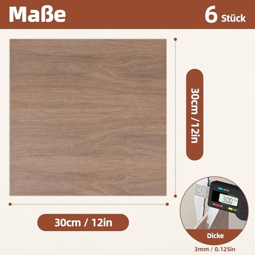 ROWOOD Nussbaum Ahorn Kirsche Sperrholzplatten 6PCS 300x300x3mm Lasergravur Materialien Sperrholzplatte für den Modellbau DIY Holzhandwerk Ideal für Laserschneiden Holz Brennen