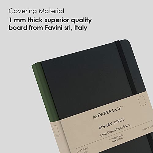 Image of myPAPERCLIP Binary Series - A5 Unruled Notebook | Italian Hardboard Cover | 192 Pages, 80 GSM Paper, A5 (5.83 x 8.27 in) | Thread Bound with Elastic Closure & Bookmark | Green Spine